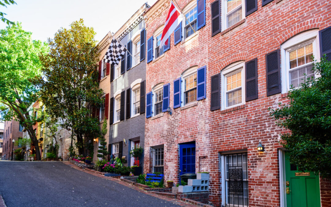 Washington DC - A row of brick townhouses